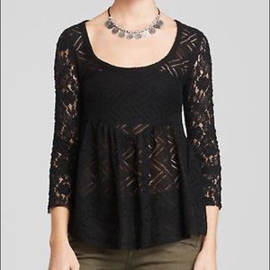 Free People Gracie Floral Lace Peplum Mesh Top S